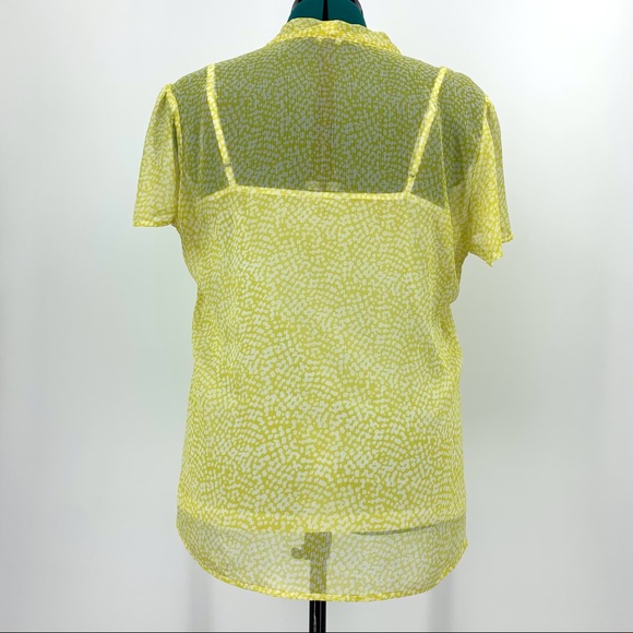 Jacob Short Sleeve Yellow and White Sheer Blouse with White Camisole, Large - Picture 9 of 16